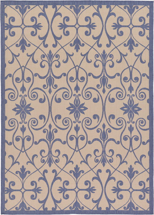 Blue 7' 1 x 10' Outdoor Botanical Rectangle Area Rug Weather Resistant for Patio, Deck, Terrace, Balcony, Porch Polypropylene Garden Floral Tropical Carpet for Sale at Rug Engine