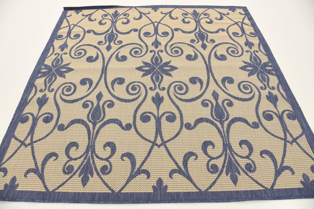Blue 6' 1 x 6' 1 Outdoor Botanical Square Area Rug Weather Resistant for Patio, Deck, Terrace, Balcony, Porch Polypropylene Garden Floral Tropical Carpet for Sale at Rug Engine