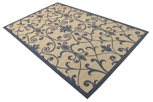 Blue 5' 3 x 8' Outdoor Botanical Rectangle Area Rug Weather Resistant for Patio, Deck, Terrace, Balcony, Porch Polypropylene Garden Floral Tropical Carpet for Sale at Rug Engine