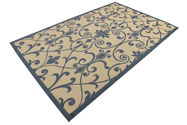 Blue 5' 3 x 8' Outdoor Botanical Rectangle Area Rug Weather Resistant for Patio, Deck, Terrace, Balcony, Porch Polypropylene Garden Floral Tropical Carpet for Sale at Rug Engine