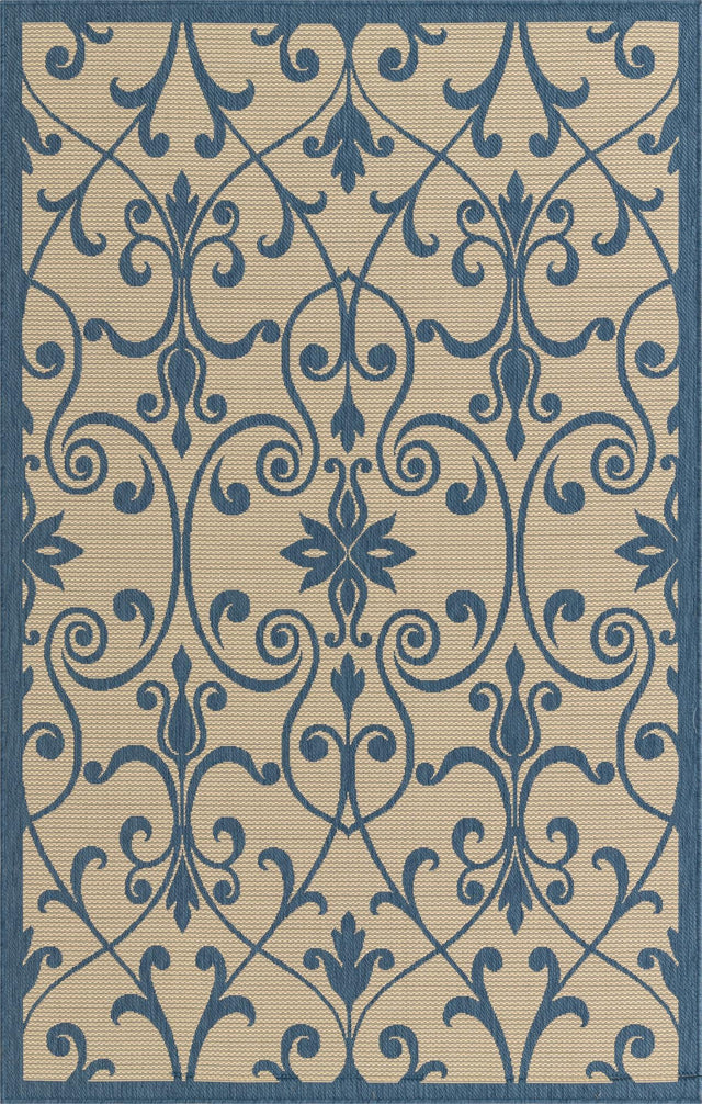 Blue 5' 3 x 8' Outdoor Botanical Rectangle Area Rug Weather Resistant for Patio, Deck, Terrace, Balcony, Porch Polypropylene Garden Floral Tropical Carpet for Sale at Rug Engine