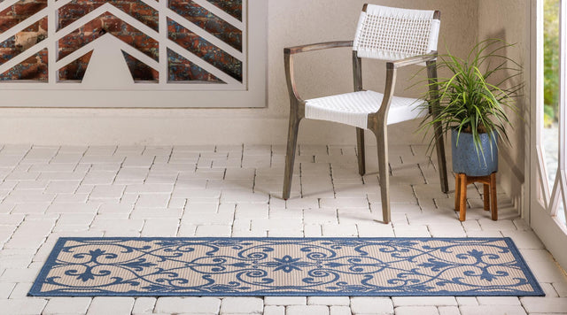 Blue 2' 2 x 6' 1 Outdoor Botanical Runner Area Rug Weather Resistant for Patio, Deck, Terrace, Balcony, Porch Polypropylene Garden Floral Tropical Carpet for Sale at Rug Engine