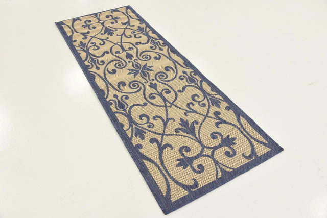 Blue 2' 2 x 6' 1 Outdoor Botanical Runner Area Rug Weather Resistant for Patio, Deck, Terrace, Balcony, Porch Polypropylene Garden Floral Tropical Carpet for Sale at Rug Engine