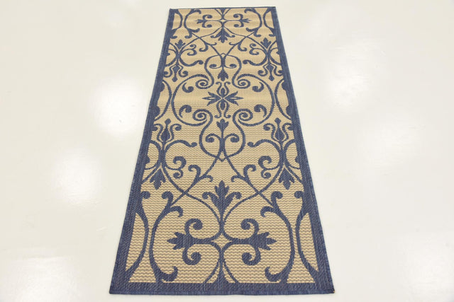 Blue 2' 2 x 6' 1 Outdoor Botanical Runner Area Rug Weather Resistant for Patio, Deck, Terrace, Balcony, Porch Polypropylene Garden Floral Tropical Carpet for Sale at Rug Engine