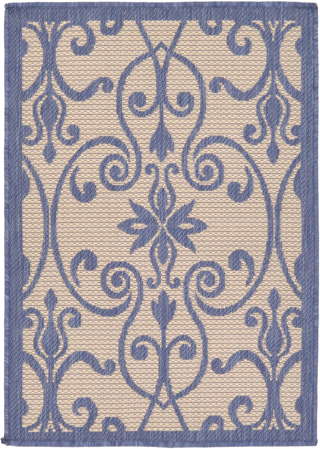 Blue 2' 2 x 3' 1 Outdoor Botanical Rectangle Area Rug Weather Resistant for Patio, Deck, Terrace, Balcony, Porch Polypropylene Garden Floral Tropical Carpet for Sale at Rug Engine