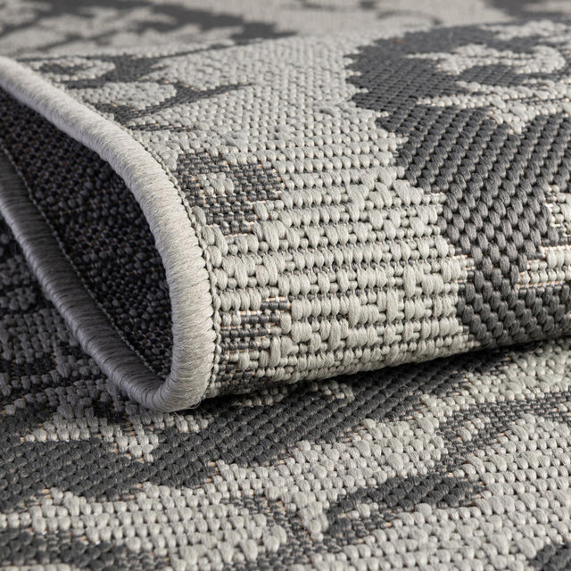 Gray 3' 3 x 5' 1 Outdoor Botanical Rectangle Area Rug Weather Resistant for Patio, Deck, Terrace, Balcony, Porch