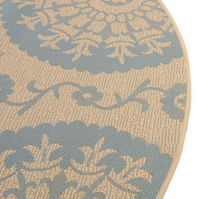 Aqua 6' 1 x 6' 1 Outdoor Botanical Round Area Rug Weather Resistant for Patio, Deck, Terrace, Balcony, Porch Polypropylene Garden Floral Tropical Carpet for Sale at Rug Engine