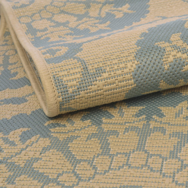 Aqua 2' 2 x 6' 1 Outdoor Botanical Runner Area Rug Weather Resistant for Patio, Deck, Terrace, Balcony, Porch Polypropylene Garden Floral Tropical Carpet for Sale at Rug Engine