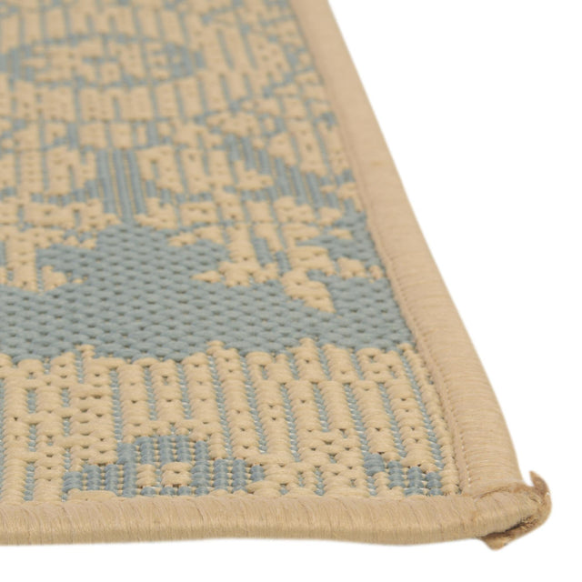 Aqua 2' 2 x 6' 1 Outdoor Botanical Runner Area Rug Weather Resistant for Patio, Deck, Terrace, Balcony, Porch Polypropylene Garden Floral Tropical Carpet for Sale at Rug Engine