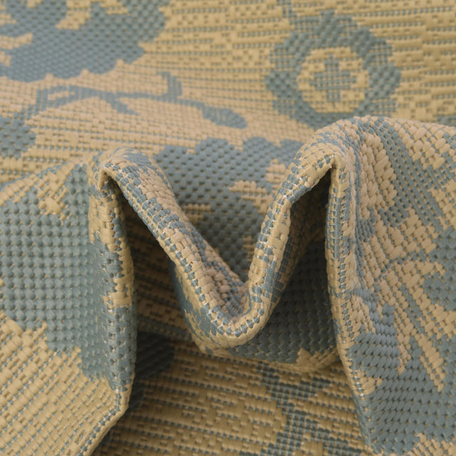 Aqua 2' 2 x 6' 1 Outdoor Botanical Runner Area Rug Weather Resistant for Patio, Deck, Terrace, Balcony, Porch Polypropylene Garden Floral Tropical Carpet for Sale at Rug Engine