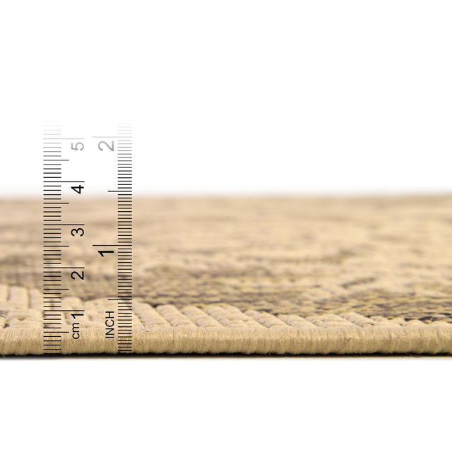 Brown 6' 1 x 6' 1 Outdoor Botanical Round Area Rug Weather Resistant for Patio, Deck, Terrace, Balcony, Porch Polypropylene Garden Floral Tropical Carpet for Sale at Rug Engine