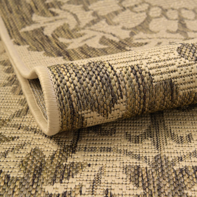 Brown 6' 1 x 6' 1 Outdoor Botanical Round Area Rug Weather Resistant for Patio, Deck, Terrace, Balcony, Porch Polypropylene Garden Floral Tropical Carpet for Sale at Rug Engine