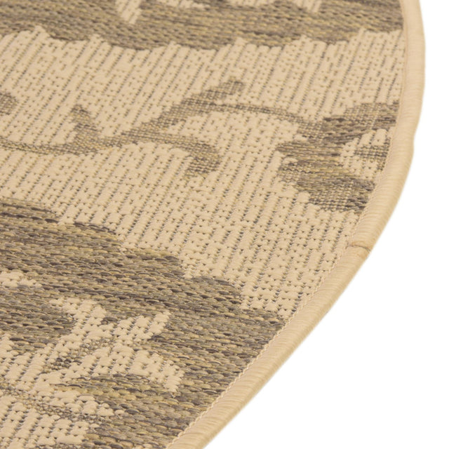 Brown 6' 1 x 6' 1 Outdoor Botanical Round Area Rug Weather Resistant for Patio, Deck, Terrace, Balcony, Porch Polypropylene Garden Floral Tropical Carpet for Sale at Rug Engine