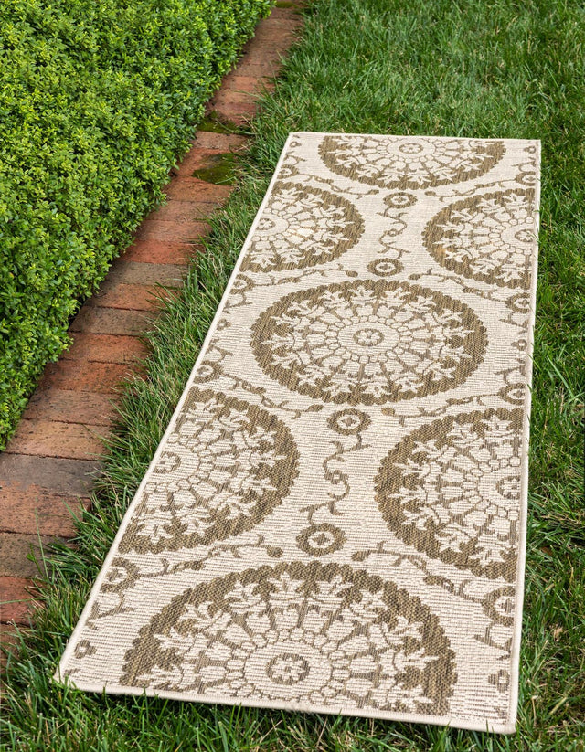 Brown 2' 2 x 6' Outdoor Botanical Runner Area Rug Weather Resistant for Patio, Deck, Terrace, Balcony, Porch Polypropylene Garden Floral Tropical Carpet for Sale at Rug Engine