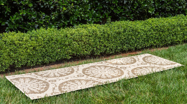 Brown 2' 2 x 6' Outdoor Botanical Runner Area Rug Weather Resistant for Patio, Deck, Terrace, Balcony, Porch Polypropylene Garden Floral Tropical Carpet for Sale at Rug Engine
