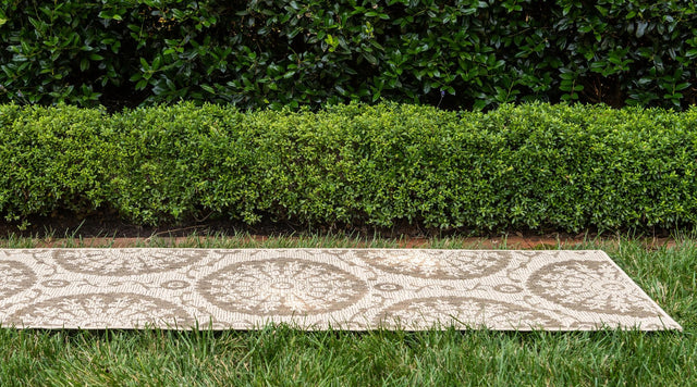 Brown 2' 2 x 6' Outdoor Botanical Runner Area Rug Weather Resistant for Patio, Deck, Terrace, Balcony, Porch Polypropylene Garden Floral Tropical Carpet for Sale at Rug Engine