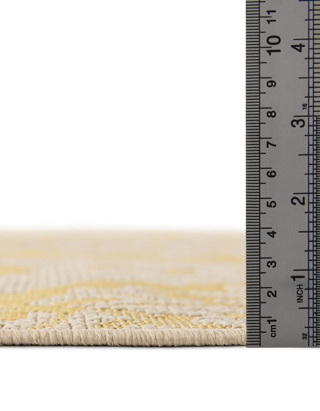 Yellow 6' 1 x 6' 1 Outdoor Botanical Round Area Rug Weather Resistant for Patio, Deck, Terrace, Balcony, Porch Polypropylene Garden Floral Tropical Carpet for Sale at Rug Engine