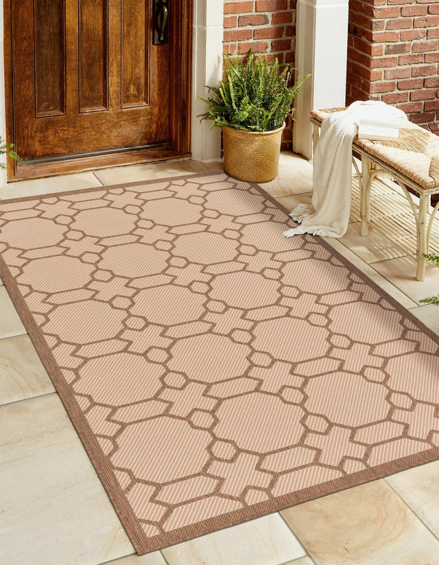 Beige 5' 3 x 8' Outdoor Trellis Rectangle Area Rug Weather Resistant for Patio, Deck, Terrace, Balcony, Porch Geometric Design Water Safe Outside Carpet for Sale at Rug Engine
