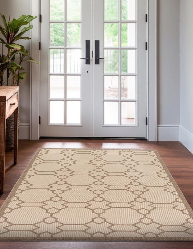 Beige 5' 3 x 8' Outdoor Trellis Rectangle Area Rug Weather Resistant for Patio, Deck, Terrace, Balcony, Porch Geometric Design Water Safe Outside Carpet for Sale at Rug Engine