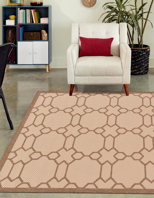 Beige 6' 1 x 9' Outdoor Trellis Rectangle Area Rug Weather Resistant for Patio, Deck, Terrace, Balcony, Porch Geometric Design Water Safe Outside Carpet for Sale at Rug Engine