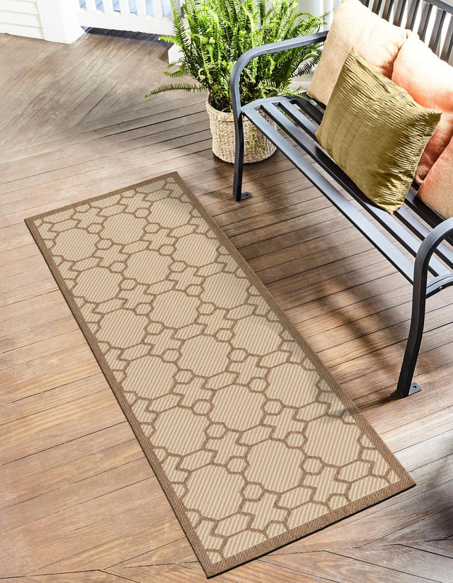 Beige 2' 2 x 6' 1 Outdoor Trellis Runner Area Rug Weather Resistant for Patio, Deck, Terrace, Balcony, Porch Geometric Design Water Safe Outside Carpet for Sale at Rug Engine