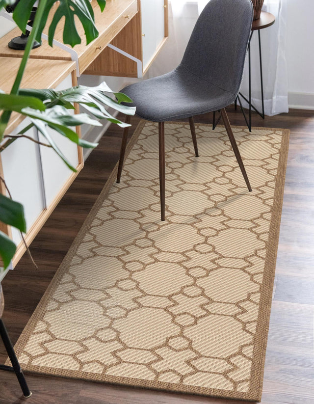 Beige 2' 2 x 6' 1 Outdoor Trellis Runner Area Rug Weather Resistant for Patio, Deck, Terrace, Balcony, Porch Geometric Design Water Safe Outside Carpet for Sale at Rug Engine