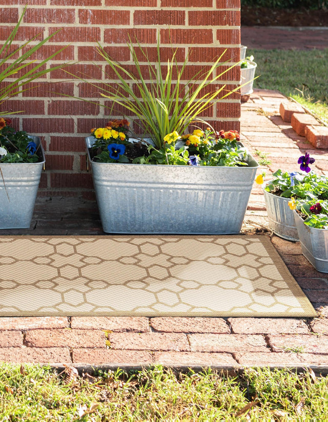 Beige 2' 2 x 6' 1 Outdoor Trellis Runner Area Rug Weather Resistant for Patio, Deck, Terrace, Balcony, Porch Geometric Design Water Safe Outside Carpet for Sale at Rug Engine