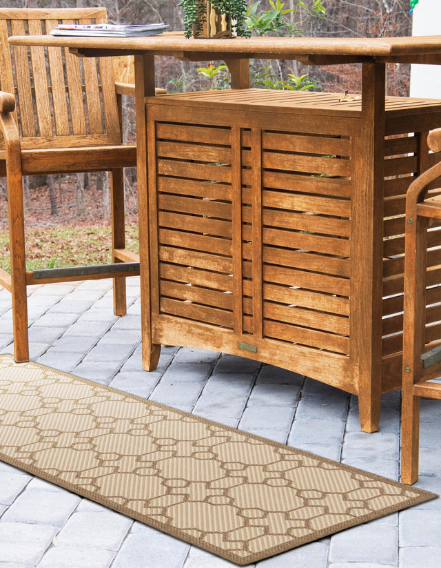 Beige 2' 2 x 6' 1 Outdoor Trellis Runner Area Rug Weather Resistant for Patio, Deck, Terrace, Balcony, Porch Geometric Design Water Safe Outside Carpet for Sale at Rug Engine