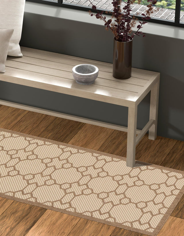 Beige 2' 2 x 6' 1 Outdoor Trellis Runner Area Rug Weather Resistant for Patio, Deck, Terrace, Balcony, Porch Geometric Design Water Safe Outside Carpet for Sale at Rug Engine
