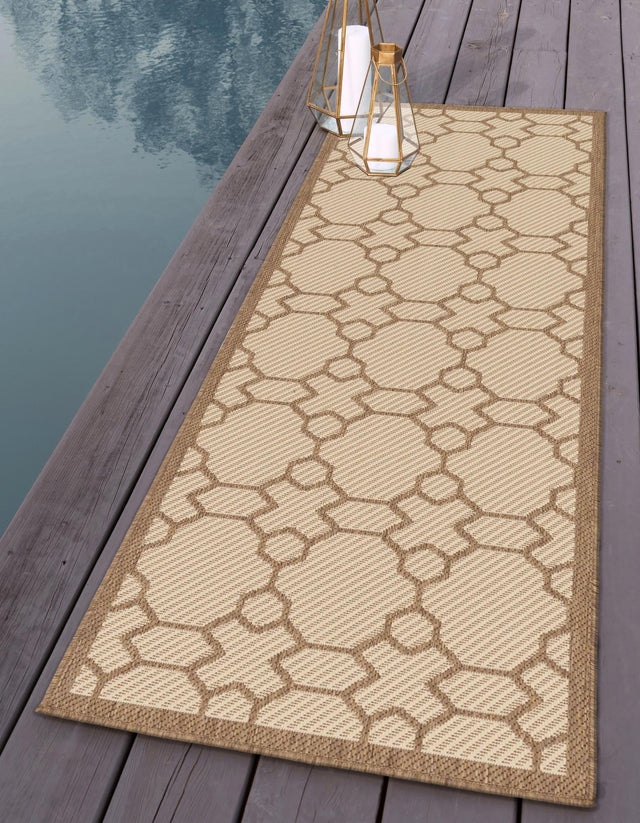 Beige 2' 2 x 6' 1 Outdoor Trellis Runner Area Rug Weather Resistant for Patio, Deck, Terrace, Balcony, Porch Geometric Design Water Safe Outside Carpet for Sale at Rug Engine