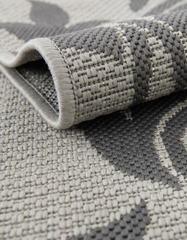 Gray 7' x 10' Outdoor Botanical Rectangle Area Rug Weather Resistant for Patio, Deck, Terrace, Balcony, Porch Polypropylene Garden Floral Tropical Carpet for Sale at Rug Engine