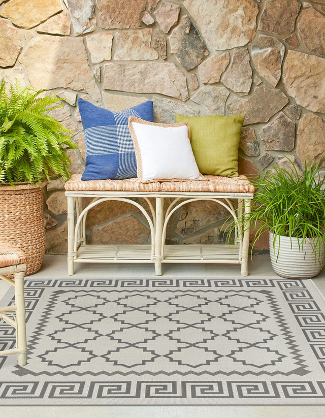 Gray 6' 1 x 6' 1 Outdoor Trellis Square Area Rug Weather Resistant for Patio, Deck, Terrace, Balcony, Porch Geometric Design Water Safe Outside Carpet for Sale at Rug Engine
