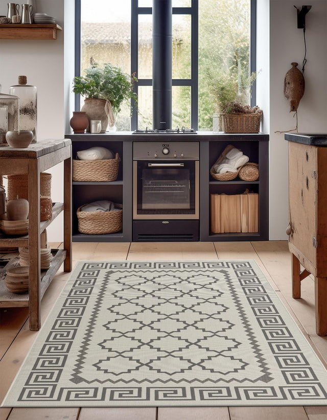 Gray 3' 3 x 5' 1 Outdoor Trellis Rectangle Area Rug Weather Resistant for Patio, Deck, Terrace, Balcony, Porch Geometric Design Water Safe Outside Carpet for Sale at Rug Engine