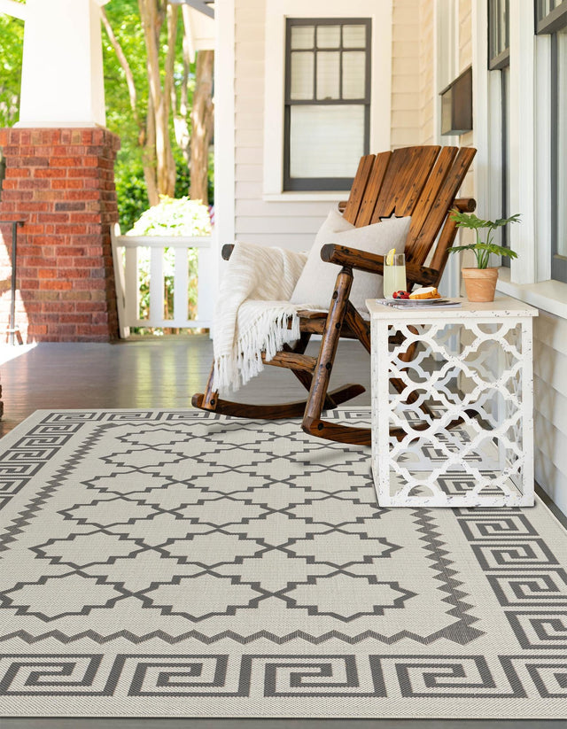 Gray 3' 3 x 5' 1 Outdoor Trellis Rectangle Area Rug Weather Resistant for Patio, Deck, Terrace, Balcony, Porch Geometric Design Water Safe Outside Carpet for Sale at Rug Engine