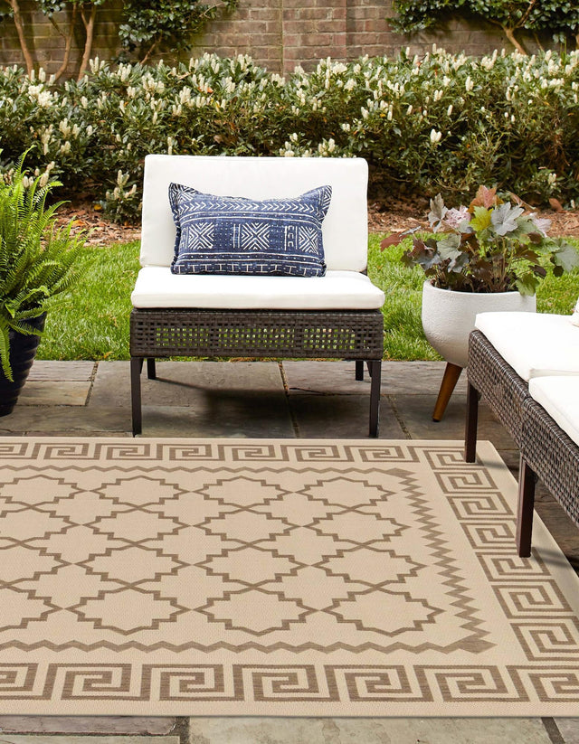 Beige 6' 1 x 6' 1 Outdoor Trellis Square Area Rug Weather Resistant for Patio, Deck, Terrace, Balcony, Porch Geometric Design Water Safe Outside Carpet for Sale at Rug Engine