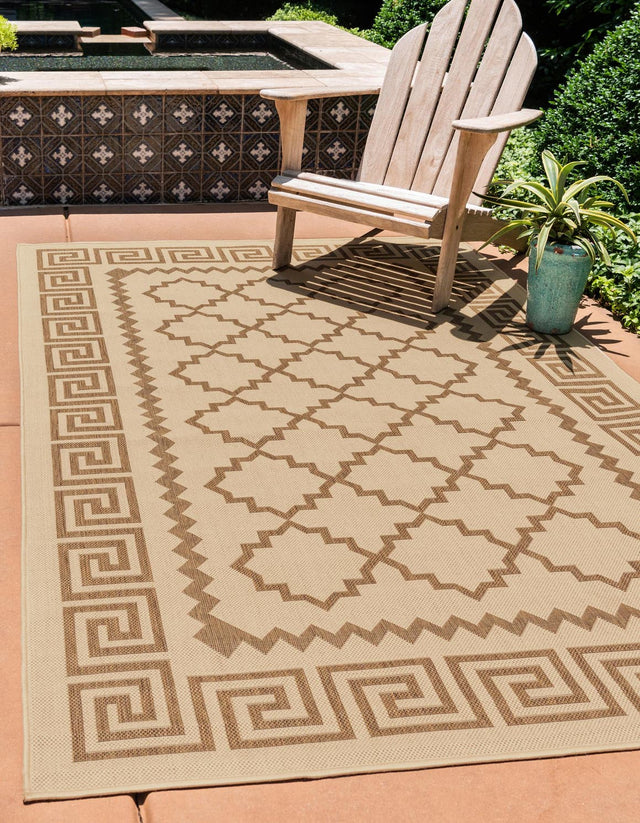 Beige 2' 2 x 3' 1 Outdoor Trellis Rectangle Area Rug Weather Resistant for Patio, Deck, Terrace, Balcony, Porch Geometric Design Water Safe Outside Carpet for Sale at Rug Engine