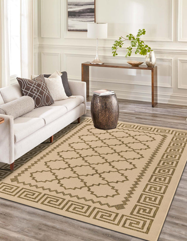 Beige 2' 2 x 3' 1 Outdoor Trellis Rectangle Area Rug Weather Resistant for Patio, Deck, Terrace, Balcony, Porch Geometric Design Water Safe Outside Carpet for Sale at Rug Engine