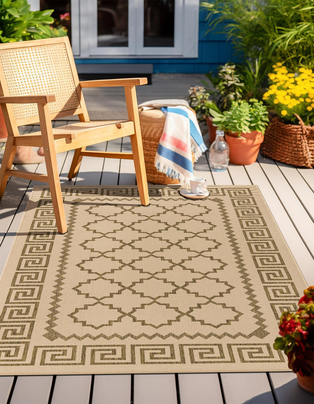 Beige 2' 2 x 3' 1 Outdoor Trellis Rectangle Area Rug Weather Resistant for Patio, Deck, Terrace, Balcony, Porch Geometric Design Water Safe Outside Carpet for Sale at Rug Engine