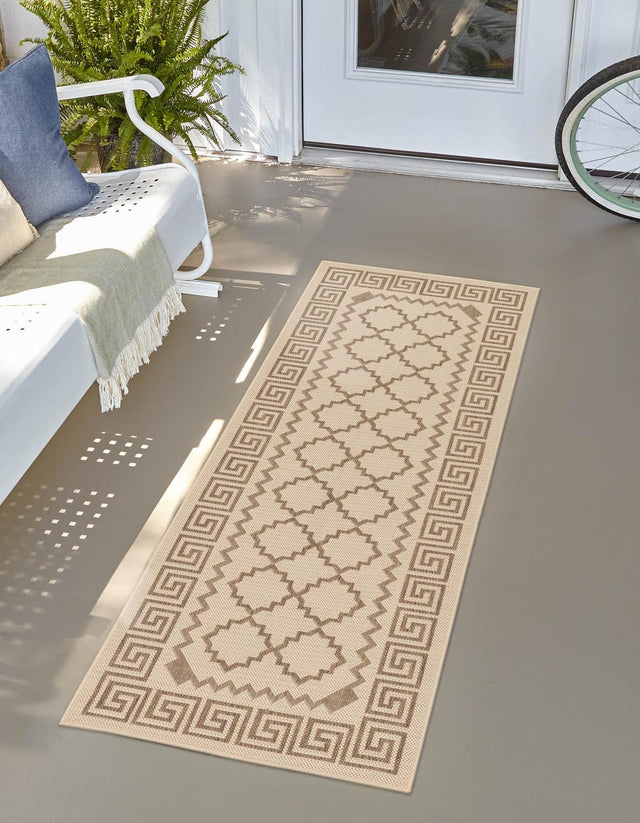 Beige 2' 2 x 6' Outdoor Trellis Runner Area Rug Weather Resistant for Patio, Deck, Terrace, Balcony, Porch Geometric Design Water Safe Outside Carpet for Sale at Rug Engine