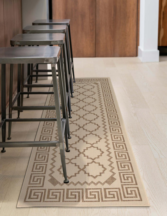Beige 2' 2 x 6' Outdoor Trellis Runner Area Rug Weather Resistant for Patio, Deck, Terrace, Balcony, Porch Geometric Design Water Safe Outside Carpet for Sale at Rug Engine