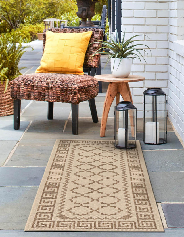 Beige 2' 2 x 6' Outdoor Trellis Runner Area Rug Weather Resistant for Patio, Deck, Terrace, Balcony, Porch Geometric Design Water Safe Outside Carpet for Sale at Rug Engine