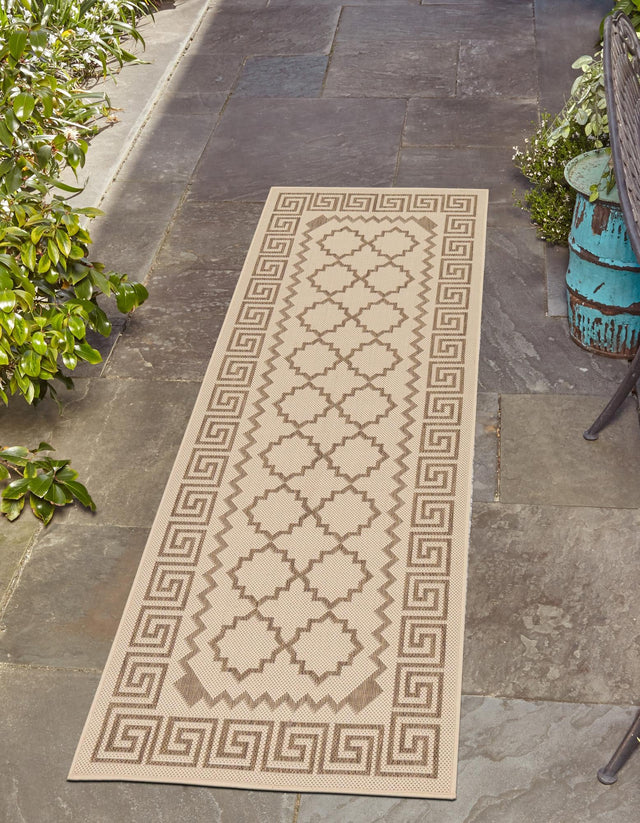 Beige 2' 2 x 6' Outdoor Trellis Runner Area Rug Weather Resistant for Patio, Deck, Terrace, Balcony, Porch Geometric Design Water Safe Outside Carpet for Sale at Rug Engine
