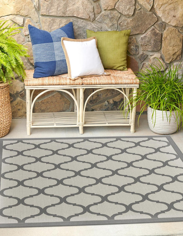 Gray 6' 1 x 6' 1 Outdoor Trellis Square Area Rug Weather Resistant for Patio, Deck, Terrace, Balcony, Porch Geometric Design Water Safe Outside Carpet for Sale at Rug Engine