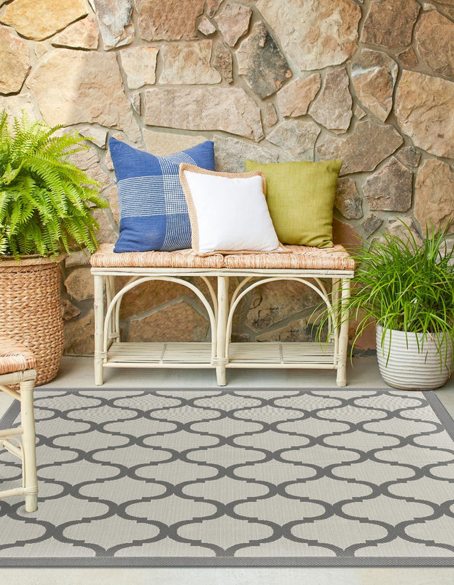 Gray 6' 1 x 6' 1 Outdoor Trellis Square Area Rug Weather Resistant for Patio, Deck, Terrace, Balcony, Porch Geometric Design Water Safe Outside Carpet for Sale at Rug Engine