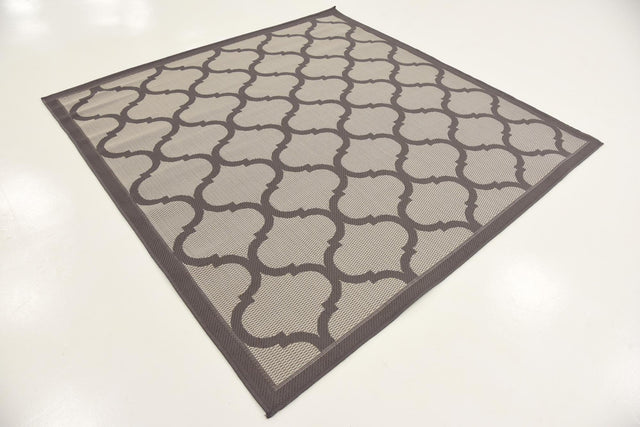 Gray 6' 1 x 6' 1 Outdoor Trellis Square Area Rug Weather Resistant for Patio, Deck, Terrace, Balcony, Porch Geometric Design Water Safe Outside Carpet for Sale at Rug Engine