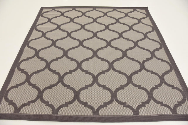 Gray 6' 1 x 6' 1 Outdoor Trellis Square Area Rug Weather Resistant for Patio, Deck, Terrace, Balcony, Porch Geometric Design Water Safe Outside Carpet for Sale at Rug Engine