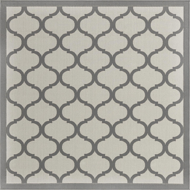 Gray 6' 1 x 6' 1 Outdoor Trellis Square Area Rug Weather Resistant for Patio, Deck, Terrace, Balcony, Porch Geometric Design Water Safe Outside Carpet for Sale at Rug Engine