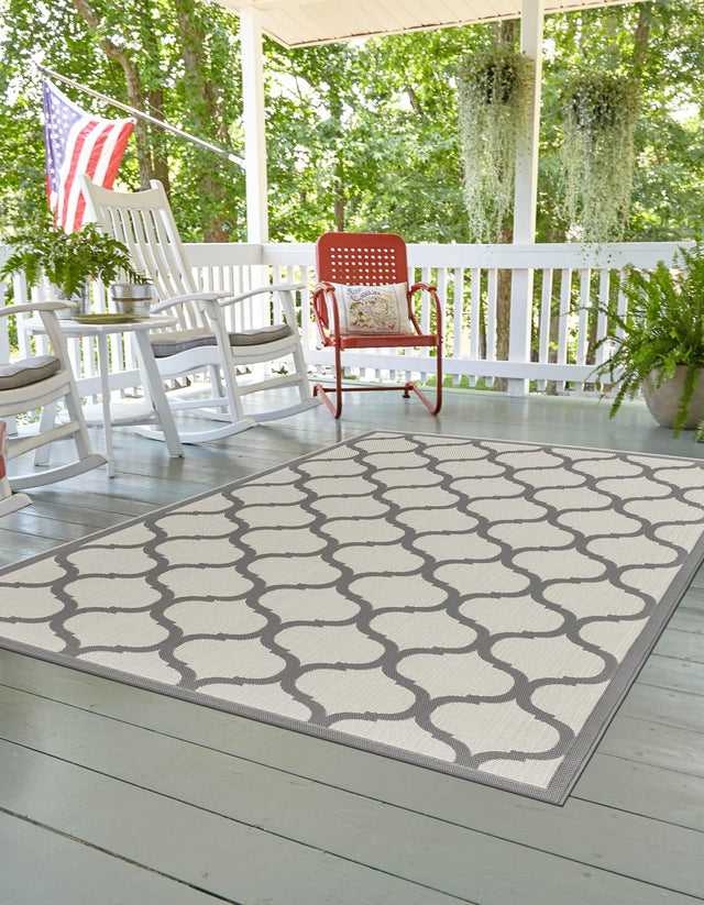 Gray 5' 3 x 8' Outdoor Trellis Rectangle Area Rug Weather Resistant for Patio, Deck, Terrace, Balcony, Porch Geometric Design Water Safe Outside Carpet for Sale at Rug Engine