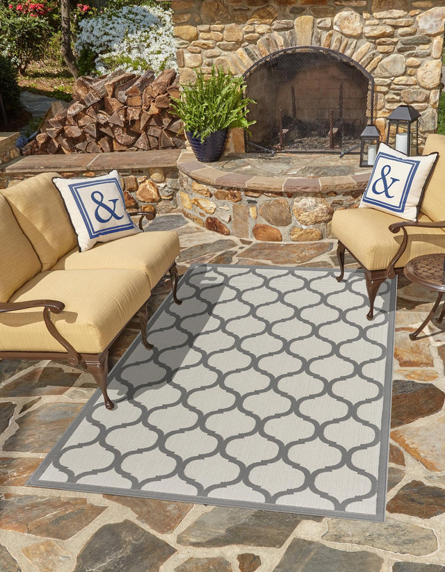 Gray 5' 3 x 8' Outdoor Trellis Rectangle Area Rug Weather Resistant for Patio, Deck, Terrace, Balcony, Porch Geometric Design Water Safe Outside Carpet for Sale at Rug Engine