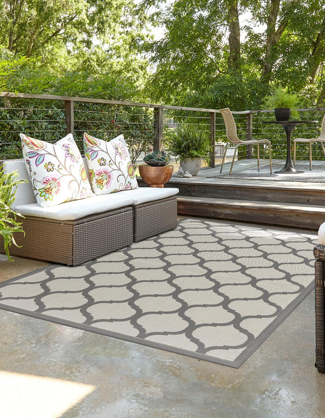 Gray 3' 3 x 5' 1 Outdoor Trellis Rectangle Area Rug Weather Resistant for Patio, Deck, Terrace, Balcony, Porch Geometric Design Water Safe Outside Carpet for Sale at Rug Engine